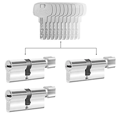 Abbildung von GERCAR 3x Knaufzylinder gleichschließend 3 Schließzylinder 30/30 inkl. 15 Schlüssel 60 mm Türschloss Zylinderschloss mit N+G Funktion gleichschliessendes 3er Set Länge: 60mm A:30 B:30