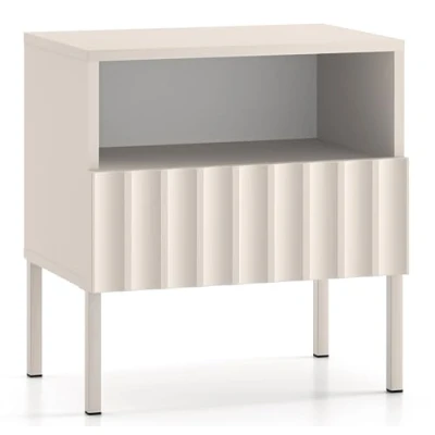 Abbildung von Selsey Nachttisch Beistellschrank Beistelltisch Nachtschrank 50 cm Mit Gerillten Fronten Push to Open Schublade Ablage Stehend Metallbeine Hellbeige Derriva