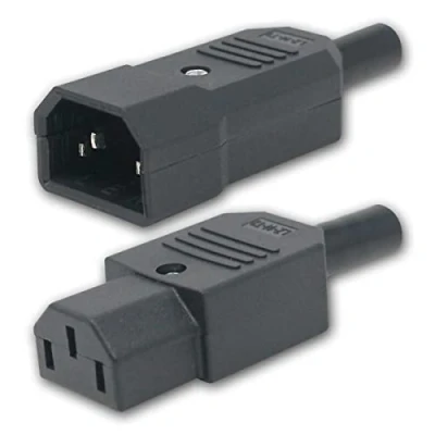 Abbildung von C14 Kaltgeräte Stecker &amp; C13 Kupplung IEC 320, Thermoplast, schwarz, 2 polig mit Schutzkontakt, für Kabeldurchmesser max. 8mm
