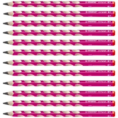 Abbildung von Ergonomischer Dreikant Bleistift für Rechtshänder STABILO EASYgraph in pink 12er Pack Härtegrad B