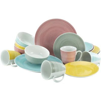 Abbildung von CreaTable Kombiservice &quot;Geschirr Set Pastello&quot;, (Set, 16 tlg., Kaffeeservice und Tafelservice im Set, für 4 Personen), Service, handgemalte Spirale, Teile, Personen