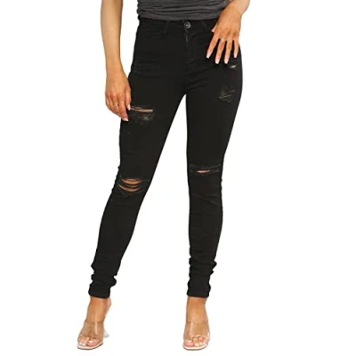 Abbildung von 989Zé ENZO EZL417 Damen Jeans Skinny Stretch Ripped Hose Denim Slim Fit mit Rissen Taille Größen 36 48, Schwarz , 42
