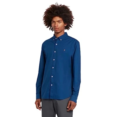 Abbildung von Farah Herren Brewer Slim FIT Cotton Oxford Shirt Hemd, Blaue Pfingstrose, L