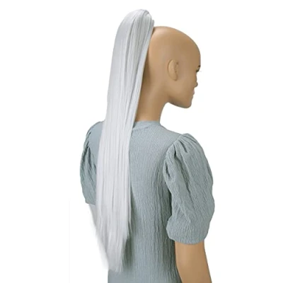 Abbildung von CAISHA 70cm Extralang Clip On Haarteil Zopf Pferdeschwanz Hitzebeständig Synthetik Glatt Grau H139