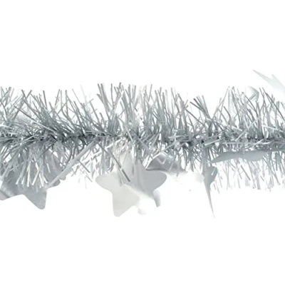Abbildung von Creativery Weihnachtsgirlande Lametta 9cm x 2m mit großen Sternen Weihnachtsbaum Silber matt