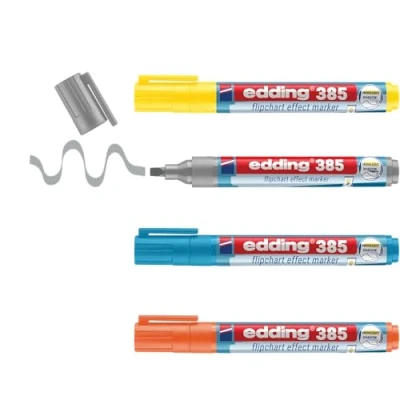 Abbildung von edding 385 Flipchart Effektmarker 4er Set mehrfarbig flexible Pinselspitze 1 5 mm Marker zum Hervorheben, Schattieren und Markieren auf Flipchartpapier blutet nicht aus trocknet