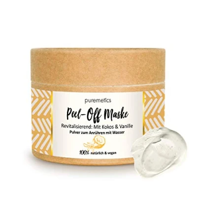 Abbildung von puremetics Peel Off Maske &quot; Cocos Vanille&quot; (65g = 7 Anwendungen) für alle Hauttypen Zero Waste 100% natürlich, vegan &amp; plastikfrei Naturkosmetik ohne Plastik