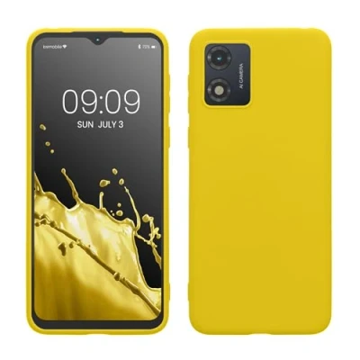 Abbildung von kwmobile Hülle kompatibel mit Motorola Moto E13 weiches TPU Silikon Case Cover geeignet für kabelloses Laden Strahlend Gelb