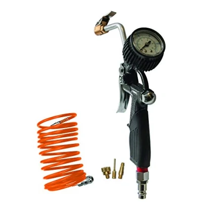 Abbildung von ABAC 5 teiliges Druckluftfüller Set für Kompressor G 812IG, enthält Reifenfüller mit Manometer (Reifendruckprüfer), m Spiralschlauch, 3 Ventiladapter, max. Druck 8 Bar