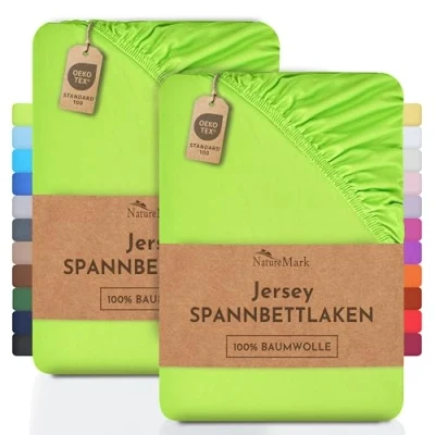 Abbildung von Spannbettlaken Jersey Spannbettlaken, NatureMark, 100% Baumwolle, Gummizug: rundum, (2 Stück), Kinder Spannbetttuch, für Baby /Kinderbett, 70x140 cm, Apel grün