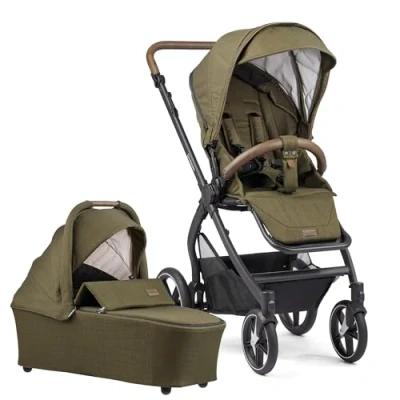 Abbildung von Gesslein Kinderwagen FX4 STYLE, Baby Erstausstattung (leichtes Set mit Liege und Sitzoption, individuell einstellbar, hoher Komfort, Fünf Punkt Sicherheitsgurt, 3 in 1), Moos