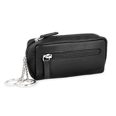 Abbildung von MANAGE XXL Schlüsseltasche Leder Schwarz für Damen und Herren mit Münzfach echtleder Schlüsseletui Schlüsselmäppchen keychain Unisex Schlüssel Autoschlüssel