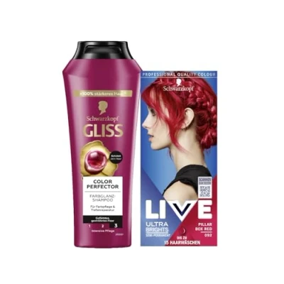Abbildung von Schwarzkopf LIVE Ultra Brights Semi Permanente Haarfarbe 092 Pillar Box Red (142 ml) intensive oder pastellige Farben &amp; GLISS Shampoo Colour Perfector (250 Color