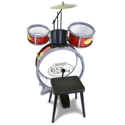 Abbildung von Bontempi 51 4504 Schlagzeug: Baßtrommel Ø 385 mm mit Pedal. 2 kleine Trommeln 170 Becken 210 mm. Schlagstöcken. Echte Sounds. Inkl. Hocker. Maße: 500x500x680 mm, Mehrfarbig