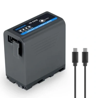 Abbildung von NEEWER 10500mAh NP F970 Replacement Battery, 4,8 Stunden volle Ladezeit, 20W PD Schnellladekabel USB C, wiederaufladbarer Camcorder LED Videoleuchte Kamera Akku für Sony F550 F750 F950 F970, grau