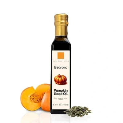 Abbildung von Belvoro Premium Styrian Pumpkin Seed Oil 100% Unrefined, Vegan, Gluten Free, Non GMO, for Health &amp; Beauty (250 ml, Oil)