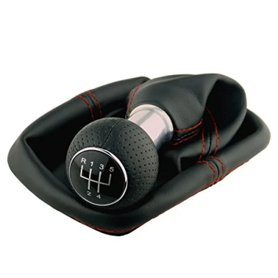 Abbildung von L &amp; P Car Design Schalthebel Schaltknauf Auto Rot perf. f. VW Golf 4 IV Bora Rahmen 23mm 5 Gang (Set, 1 St., + Schaltsack Rahmen), Plug&amp;Play Montage