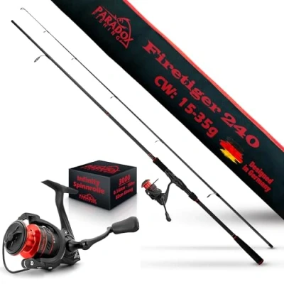 Abbildung von Paradox Fishing Firetiger Spinnrute mit Rolle I 2,4m 15 35g 3000 Spinnruten perfekt für Zander Rute Zanderrute