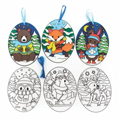 Abbildung von Baker Ross FC289 Winter Waldtiere Sonnenfänger Bastelset 6er Pack, Buntglaseffekt für Kinder zum Bemalen, Basteln und Aufhängen, Weihnachtsbastel Ideen, Weihnachtsdeko