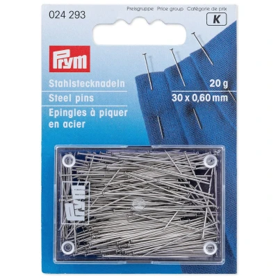 Abbildung von Prym Stecknadeln, 0,60 x 30mm, silberfarbig, 20g, Karte mit Dose, Stahl, 30 0,60mm