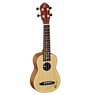Abbildung von Ortega Guitars Soprano Ukulele Bonfire Series Fichtendecke mit lasergaviertem Motiv (RU5 SO)
