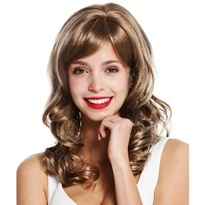 Abbildung von WIG ME UP VK 46 12 T16 Perücke Damenperücke lang Locken edel gelockt Diva Braun gesträhnt blonde Highlights Spitzen