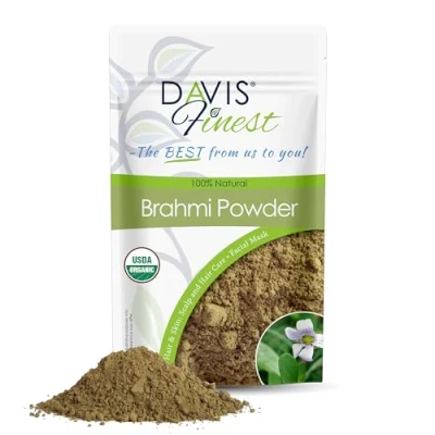Abbildung von Davis Finest Organic Brahmi Powder 250g, rein &amp; natürlich, ayurvedisch, trockenes, beschädigtes, dünner werdendes Haar, fördert das Haarwachstum, Haarbruch, Spliss