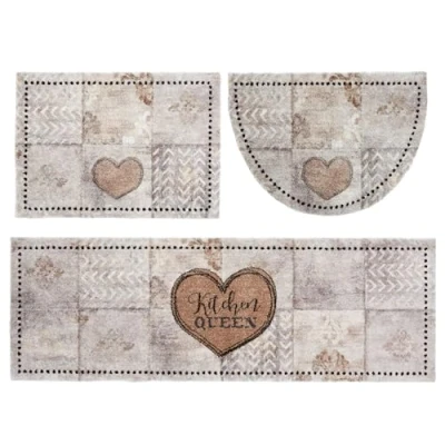 Abbildung von ASTRA Flauschige Sauberlaufmatte Pure &amp; Soft Patchwork 3er Set: 50x70 eckig halbrund und 50x150 cm Waschbarer Küchenteppich innen Türmatte weich