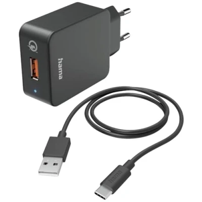 Abbildung von Hama Schnellladegerät mit Ladekabel USB C Qualcomm® 19,5 W 1,5m Schwarz Smartphone Ladegerät
