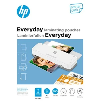 Abbildung von Go Europe Prospekthülle 9158 HP Laminierfolien Everyday Starter Set 80 Micron, glänzend, transparent, Heißlaminieren, 100 Stück (A4, A5, A6, Visitenkarten je 25 St)
