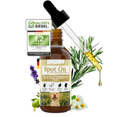 Abbildung von Animalea® Natürliches Spot On für Hunde TESTURTEIL SEHR GUT 02/25 Zeckenschutz 50 ml [Jahresvorrat] Zeckenmittel Bio Margosa Extrakt gegen Zecken, Milben, Flöhe