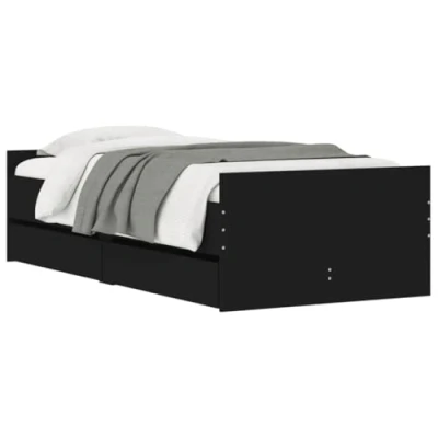 Abbildung von vidaXL Bettgestell, Bettrahmen mit Lattenrost, Bett Gästebett Schubladen, Einzelbett Schlafzimmerbett Schlafzimmermöbel, Schwarz 90x190cm