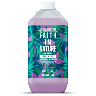 Abbildung von Natürliche Handseife, Lavendel &amp; Geranie, Faith in Natur, beruhigend, vegan Cruelty Free, ohne Parabene SLES, Nachfüllpackung mit 5 l