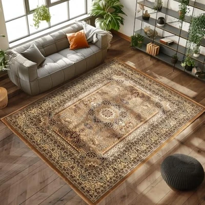 Abbildung von Carpettex Kurzflor Teppich Orientalisch Wohnzimmerteppich 200x300 Klassisch Optik Beige 200 x 290 cm Orientteppich Vintage Schlafzimmer Weich Orientalischer Waschbar Küchenteppich