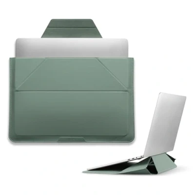 Abbildung von MOFT Laptoptasche Hülle &amp; Laptop Ständer für 13 14 Zoll Laptop, Vegan Leder mit Erweiterbarem Stauraum, 2 Verstellbare Winkel, Kompatibel MacBook Air/Pro Zoll, Grüner See