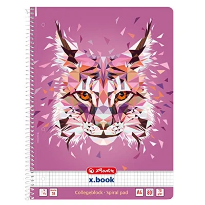 Abbildung von herlitz 50027781 Spiralblock A4, 80 Blatt, kariert, Motiv: Wild Animals Luchs, 1 Stück