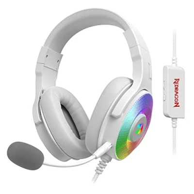 Abbildung von Redragon H350 RGB kabelgebundenes Gaming Kopfhörer, dynamische Hintergrundbeleuchtung Stereo Surround Sound 50 mm Treiber abnehmbares Mikrofon, Over Ear Kopfhörer (Weiß)