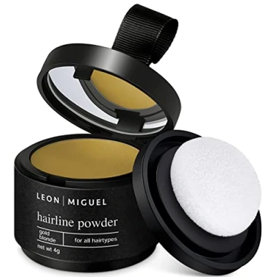 Abbildung von LEON MIGUEL Ansatzpuder wasserfestes Hairline Powder als perfekten Haar Concealer zum Ansatz kaschieren für Frauen und Männer, unsichtbares Make up zur Haarverdichtung 4g (Goldblond)