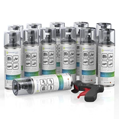 Abbildung von AUPROTEC Lackspray AUPROPAINT GLOSS schwarz glänzend Sprühlack Glanzlack Auto Lack Spray 12x 400ml + 1x Original Pistolengriff