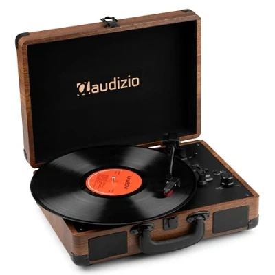 Abbildung von Audizio RP116W Plattenspieler mit Lautsprecher Vinyl Player 3 Gang Antrieb, Bluetooth 5.0, Schallplattenspieler Riemenantrieb 33/45/78, Auto Stop, Digitalisieren USB, AUX