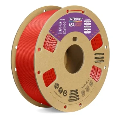 Abbildung von OVERTURE ASA Filament 1.75mm, Spule 1kg (2.2lbs), Maßgenauigkeit +/ 0.03 mm, für 3D Drucker (Diamantrot)