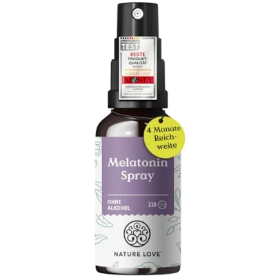 Abbildung von NATURE LOVE® Melatonin Spray geschmacksneutral ohne Alkohol 0,5 mg pro Tagesdosis mit Vitamin B1 und B6 30 ml, vegan, hochdosiert