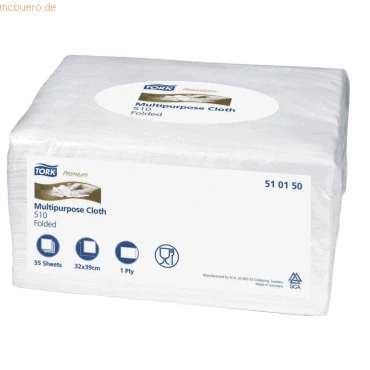 Abbildung von Tork 510150 Reinigungstücher für W8 Small Pack System / 1 lagige Putztücher in Weiß Weich, flexibel &amp; strapazierfähig Premium Qualität x 440 Tücher 32 38,5 cm (B L)