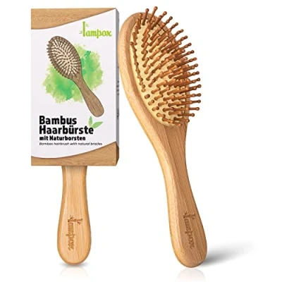 Abbildung von Bambus Haarbürste Holz mit Naturpins, Pins aus Bambus, Entwirrbürste, Detangler, antistatisch, Anti Frizz, Lockenbürste, Holzbürste, Haarbürsten, Dicht