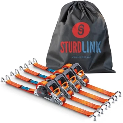 Abbildung von Automatik Spanngurt 5m 35mm mit U Haken 1000kg / 2000kg Set von 4 Spanngurte Selbstaufrollend Automatischer Spanngurtwickler/Spanngurtaufroller Zurrgurte Aufrollautomatik Ratschengurte