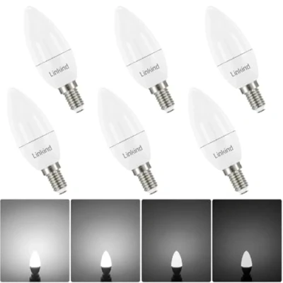 Abbildung von Linkind Dimmbar E14 B35 Kerzenlampe 5W, ersetzt 40 Watt, 5000K Tageslichtweiß 470lm Kerzenform LED Birne, AC 220 240V, 6 Stück