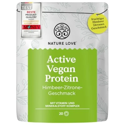 Abbildung von Active Vegan Protein Himbeer Zitrone Geschmack 600 Gramm Pulver Nature Love g