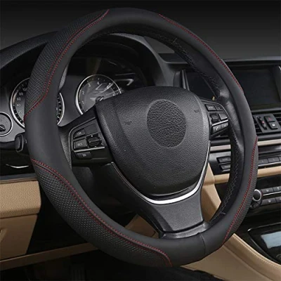 Abbildung von Coofig Auto Lenkradbezug mit Strapazierfähigem PU Leder, Lenkradabdeckung Universell, 38cm (15 Zoll), Passend für Auto, LKW, SUV, Atmungsaktiv, rutschfest, Damen und Herren