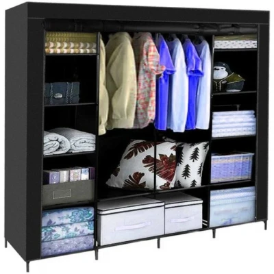 Abbildung von MT MALATEC Kleiderschrank Stoffschrank Groß 170x170 cm Stabil 2 Kleiderstangen 14 Fächer Faltschrank für Schlafzimmer Ankleidezimmer Garderobe Schwarz 23740