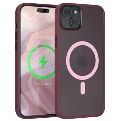 Abbildung von EAZY CASE Ultra Schutz Outdoor Hülle kompatibel mit iPhone 15 Plus Qi Charging, hochwertige Schutzhülle Aufprallschutz, Stoßfest, Kratzfest, Handyhülle Kameraschutz, Beere